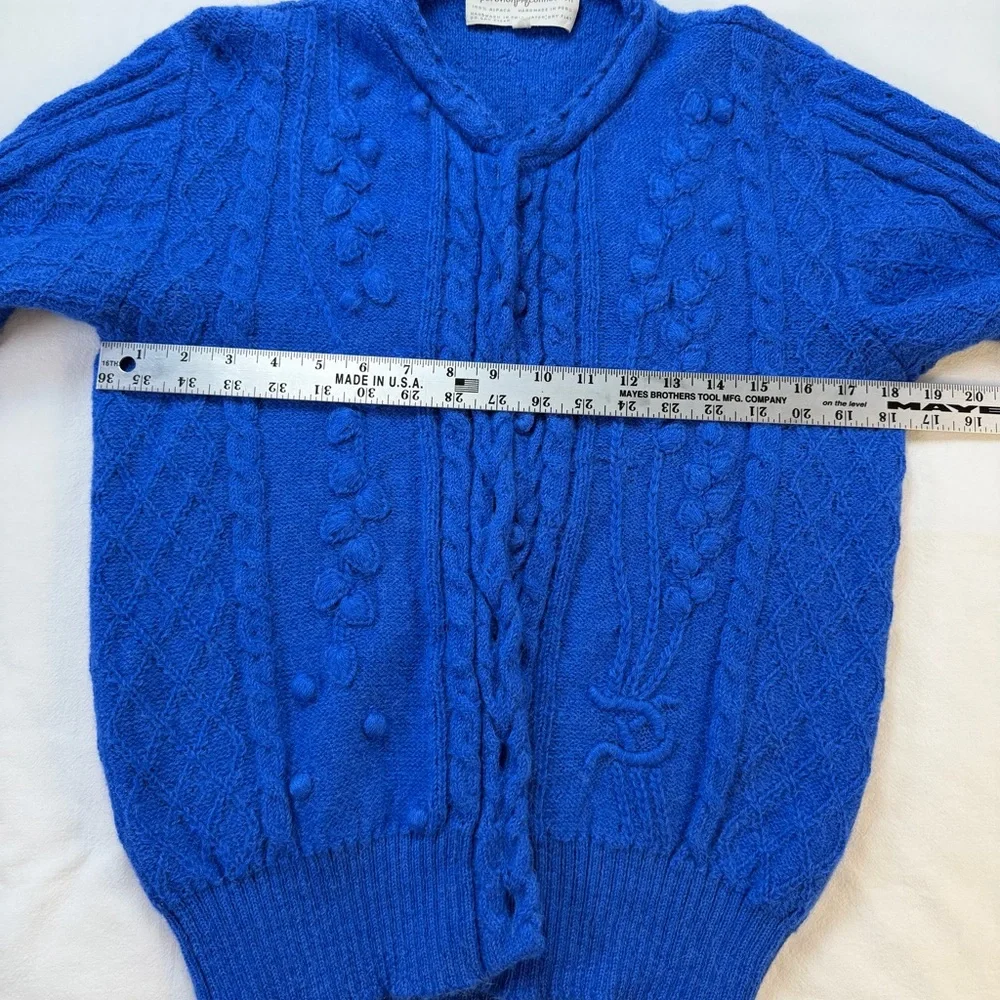 Peruvian Connection 100% Alpaca Cable Knit Cardigan Sweater - Blue Size Small - Picture 9 of 13